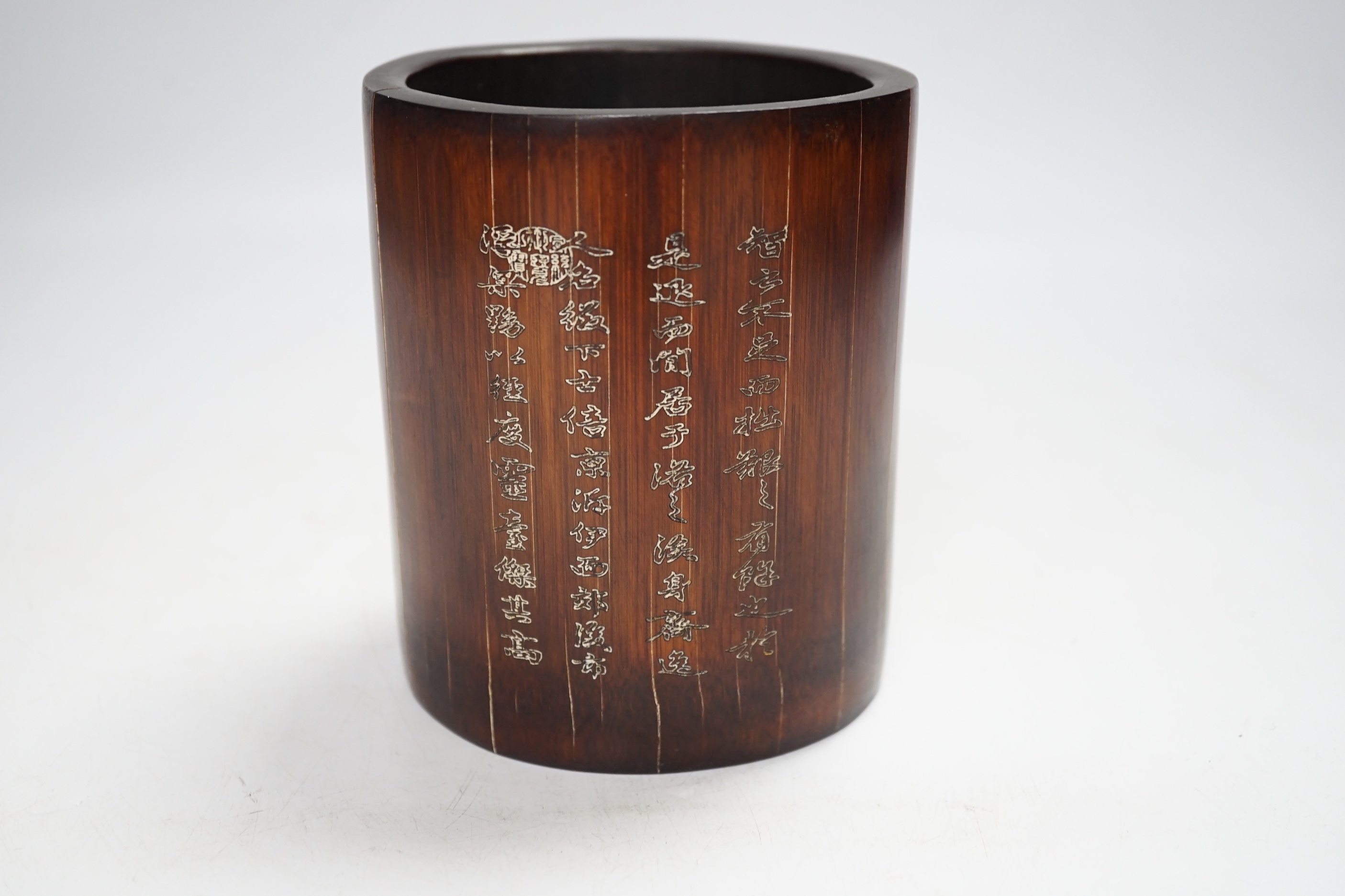 A Chinese bamboo brushpot, 13.5cm high